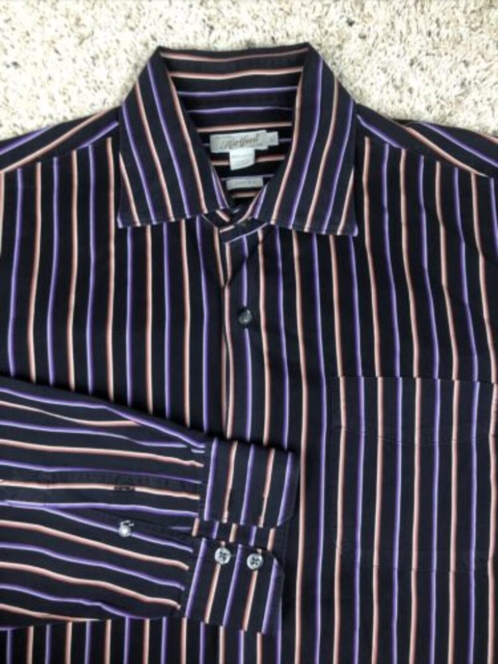 Hartford Slim Fit XL Long Sleeve Button Up Shirt W Pocket Purple Black Striped